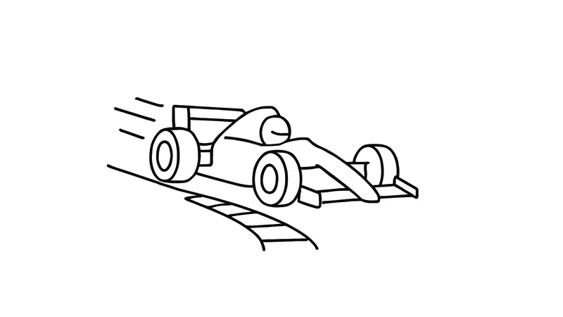 Strichzeichnung: Das Fahrzeug liegt sauber in der Kurve